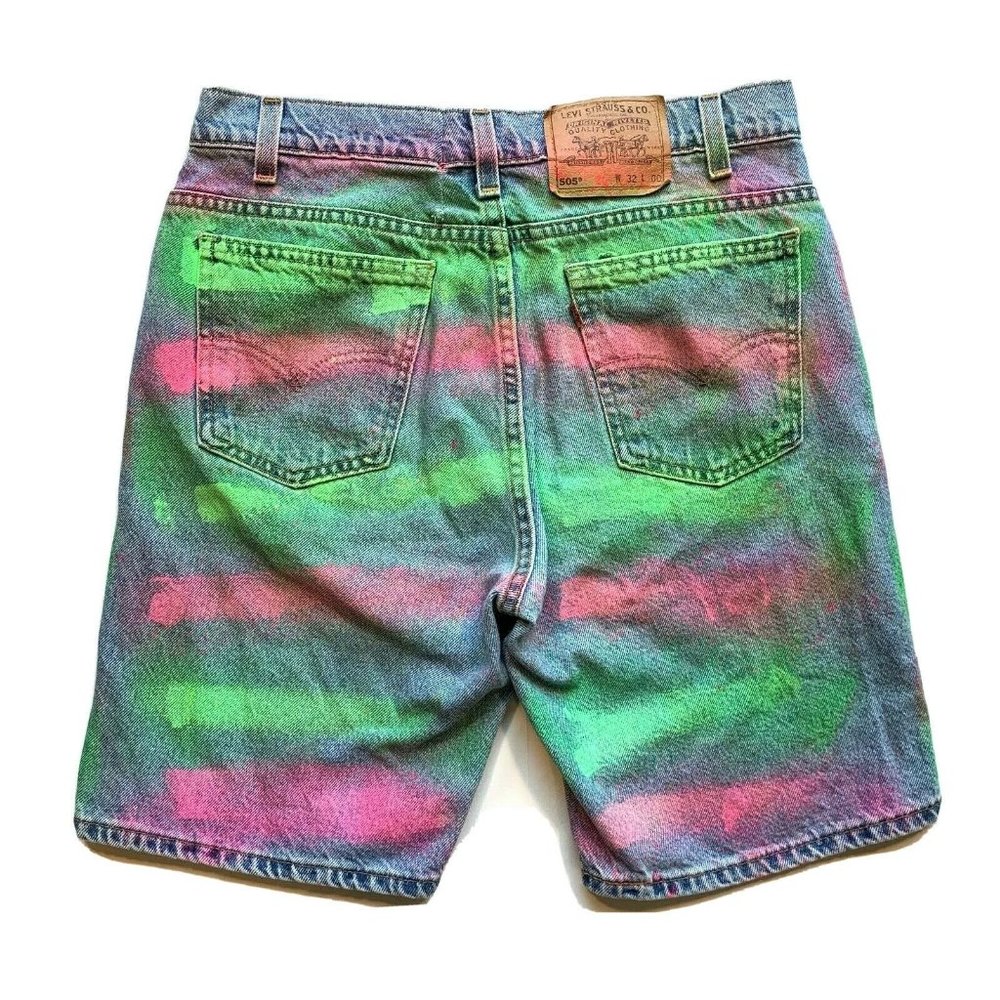 Vintage Levi's 550 Jean Denim Shorts Men‎ 32 (31) USA Orange Tab Painted Altered
